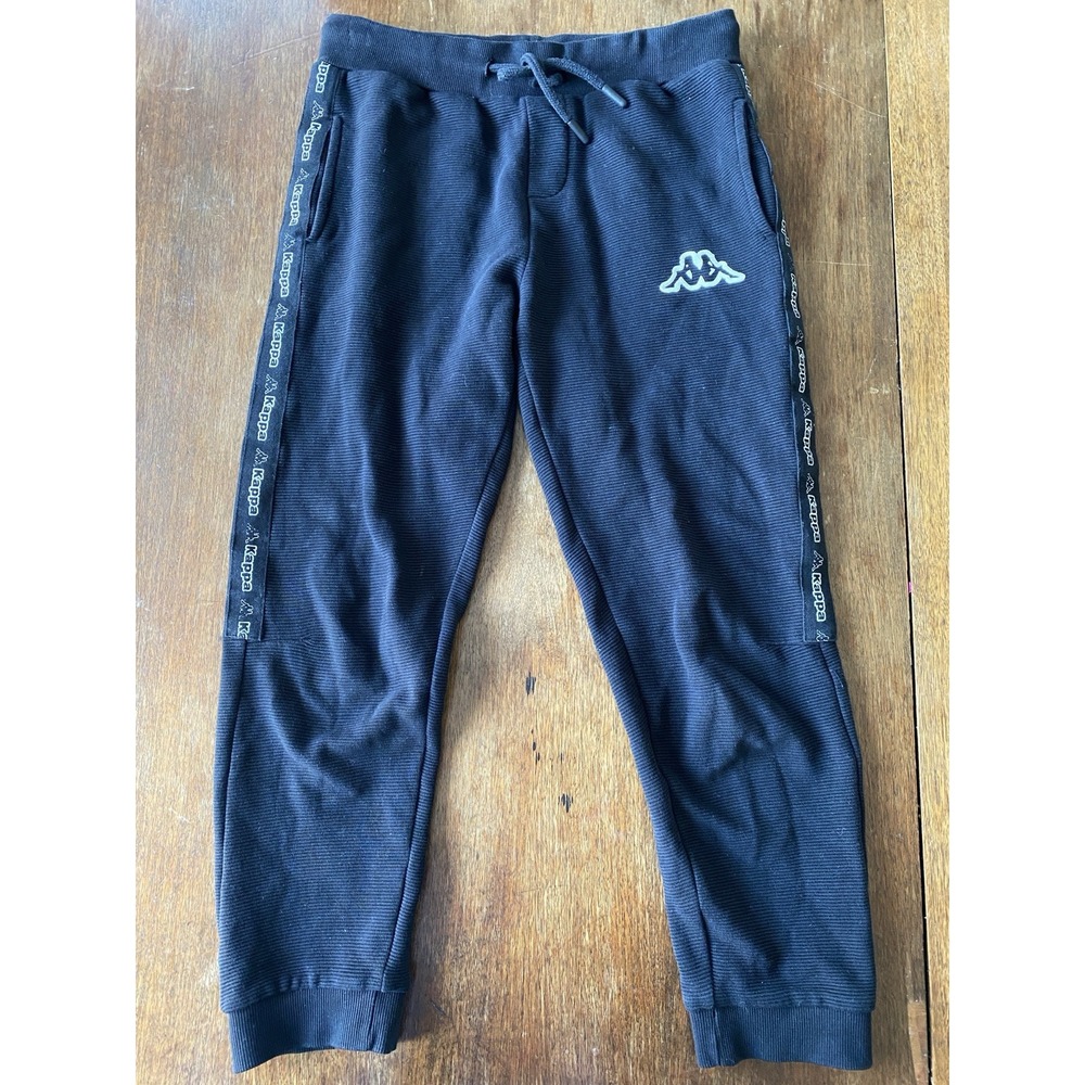 Kappa Pants Small Black Track‎ Side Tape Logo Ankle Zip Athletic Gym